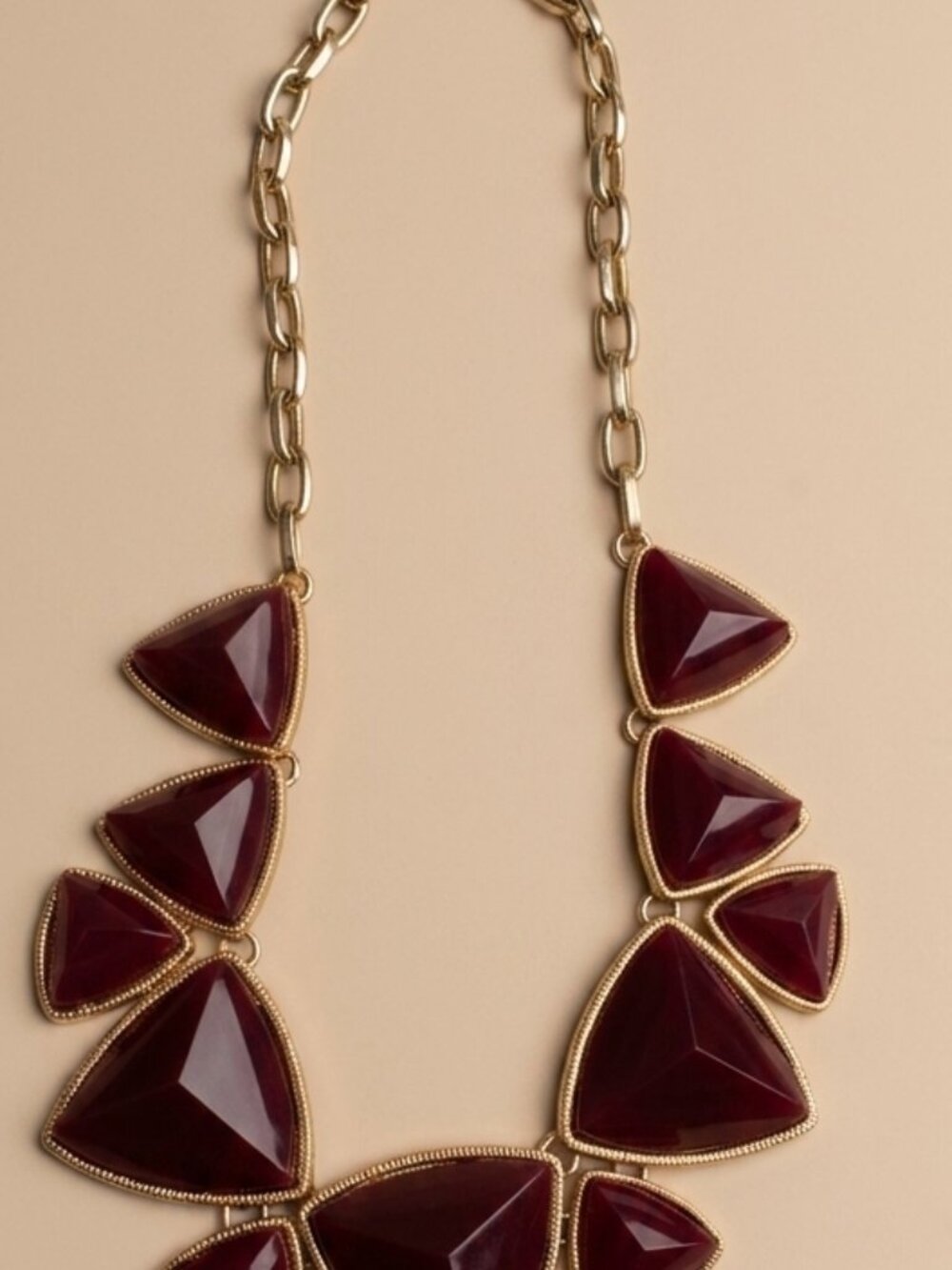 Burgundy Red & Gold Geometric Triangular Choker Necklace